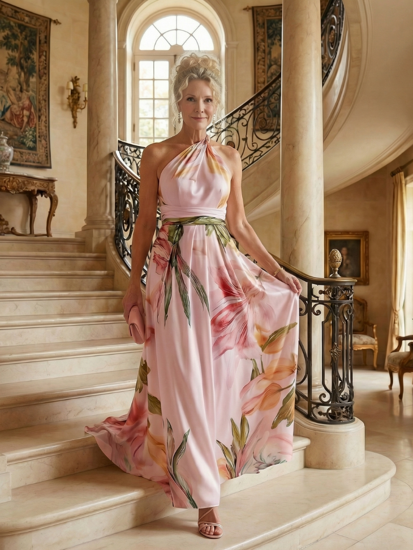 Amiel | Lys Blomstret Maxi Kjole