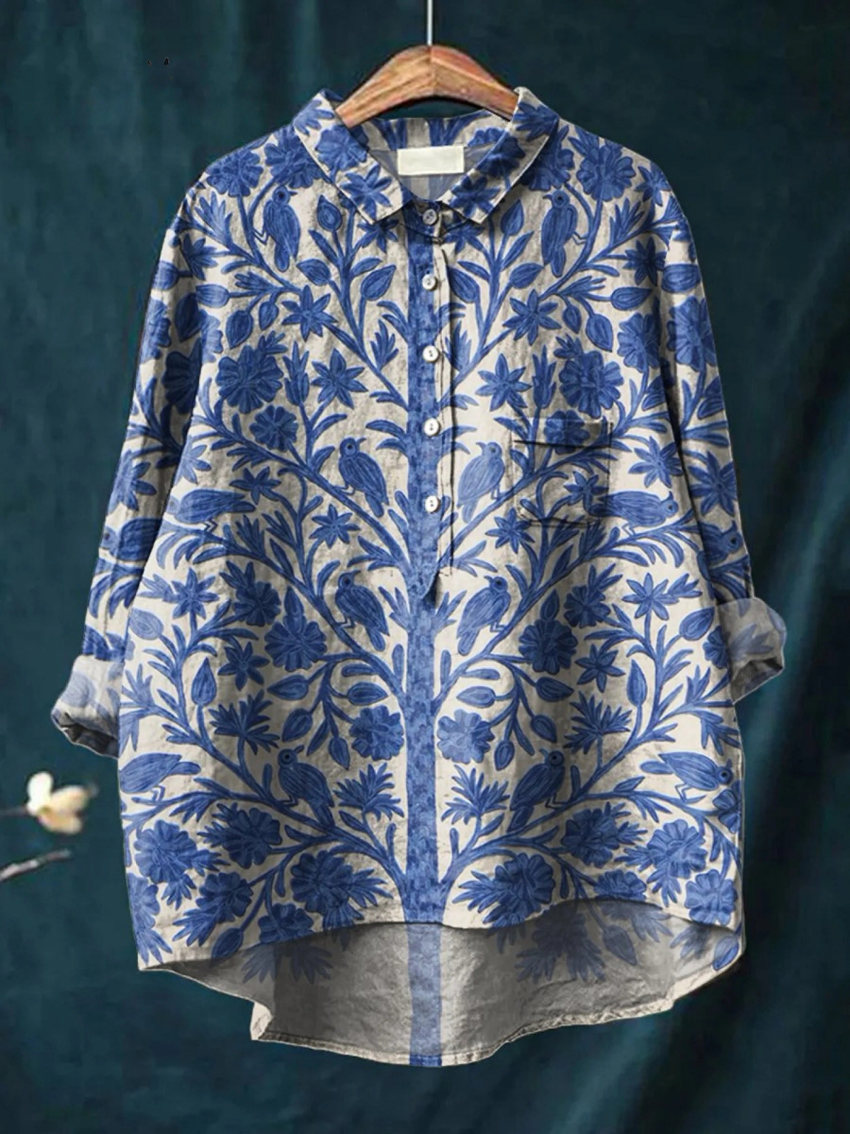 Kvinnes Indian Art Floral Vintage Print Casual Skjorte