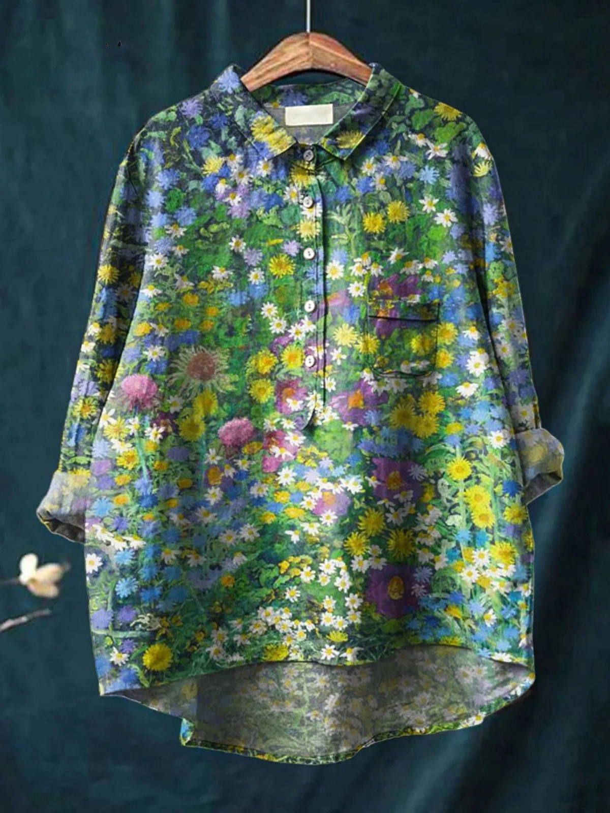 Kvinnes Vintage Blomster Kunsttrykk Casual Skjorte