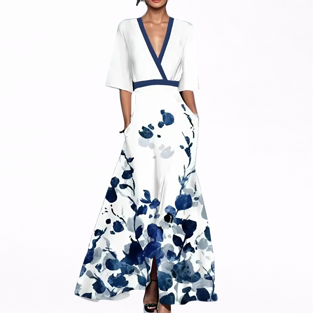 Valentina | Elegant Maxi Kjole med Dyp Utringning
