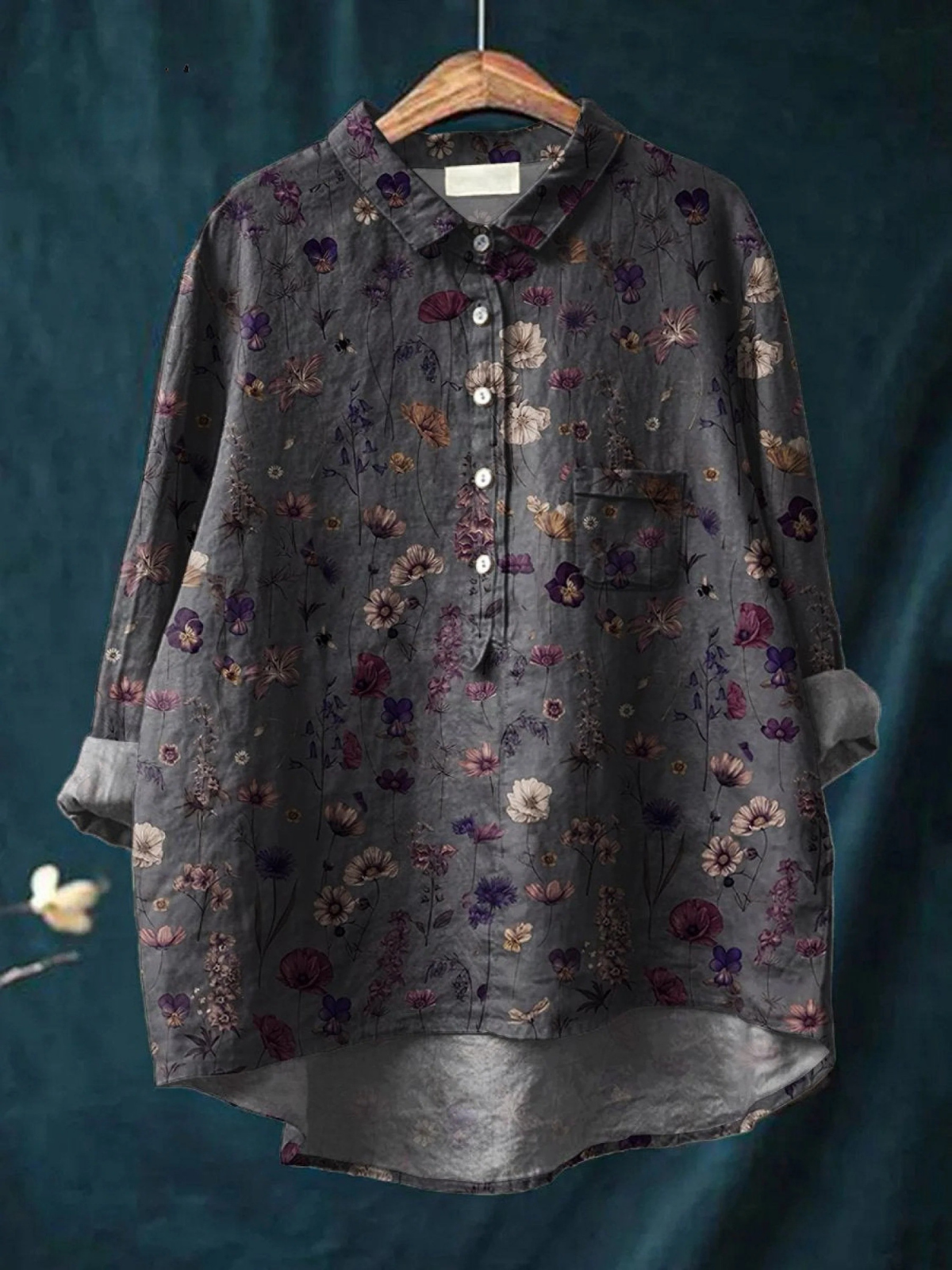 Kvinnes Floral Art Print Casual Skjorte