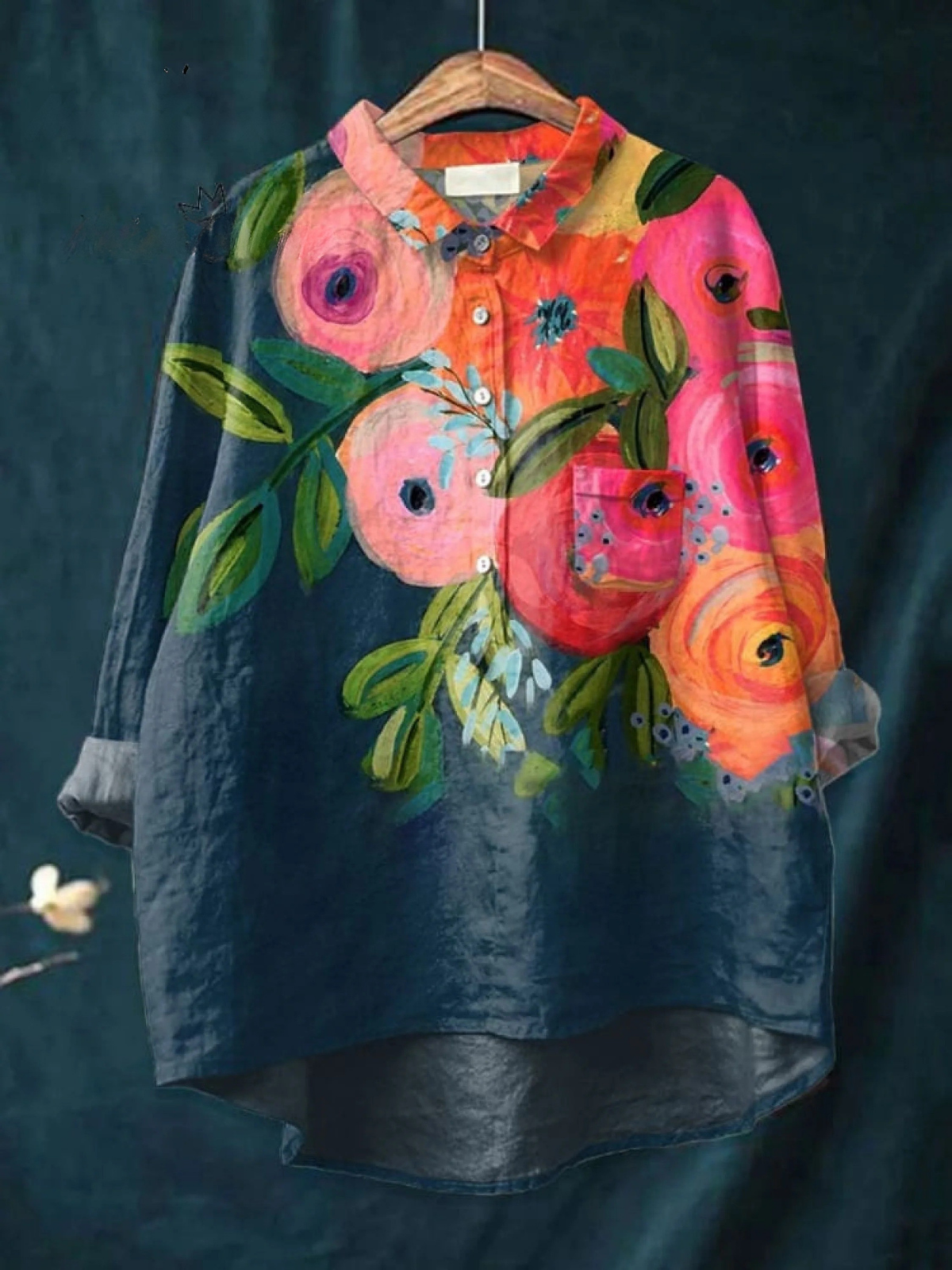 Dame Blomster Kunsttrykk Casual Skjorte