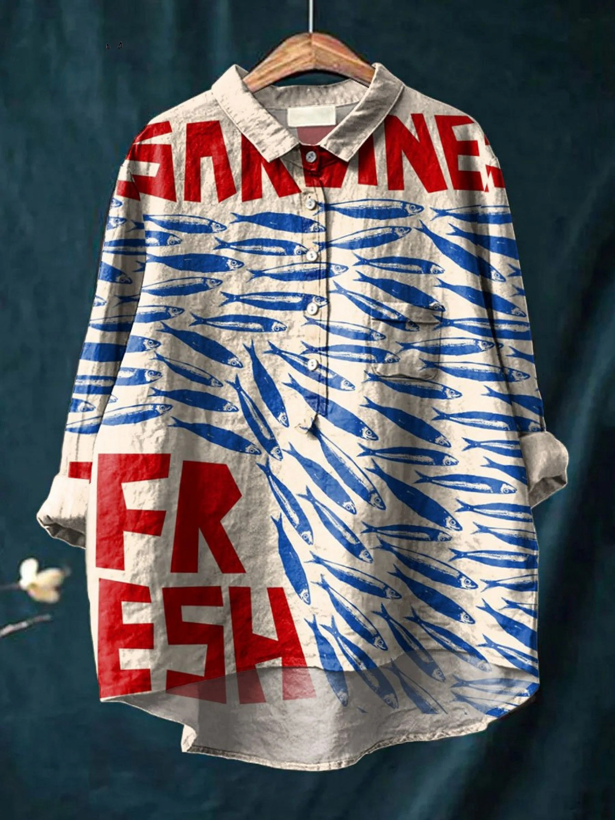 Kvinne Vintage Fisk Kunsttrykk Uformell Skjorte