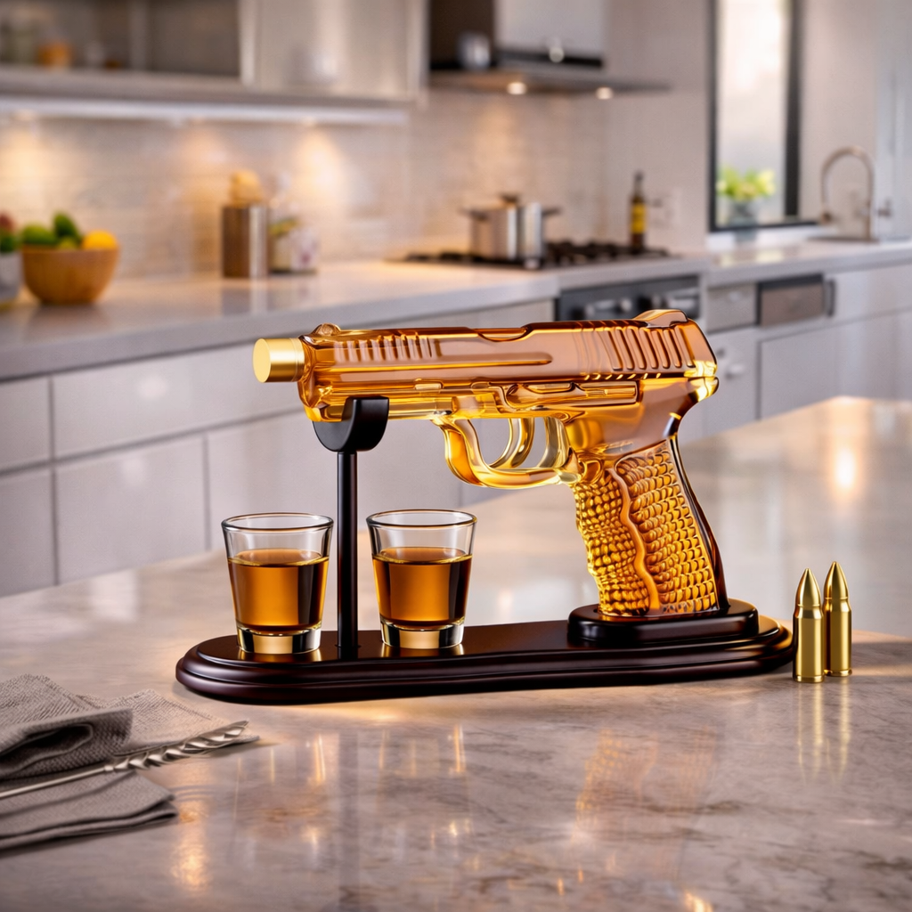 Whiskyflaske – Gun Set Edition med Glass