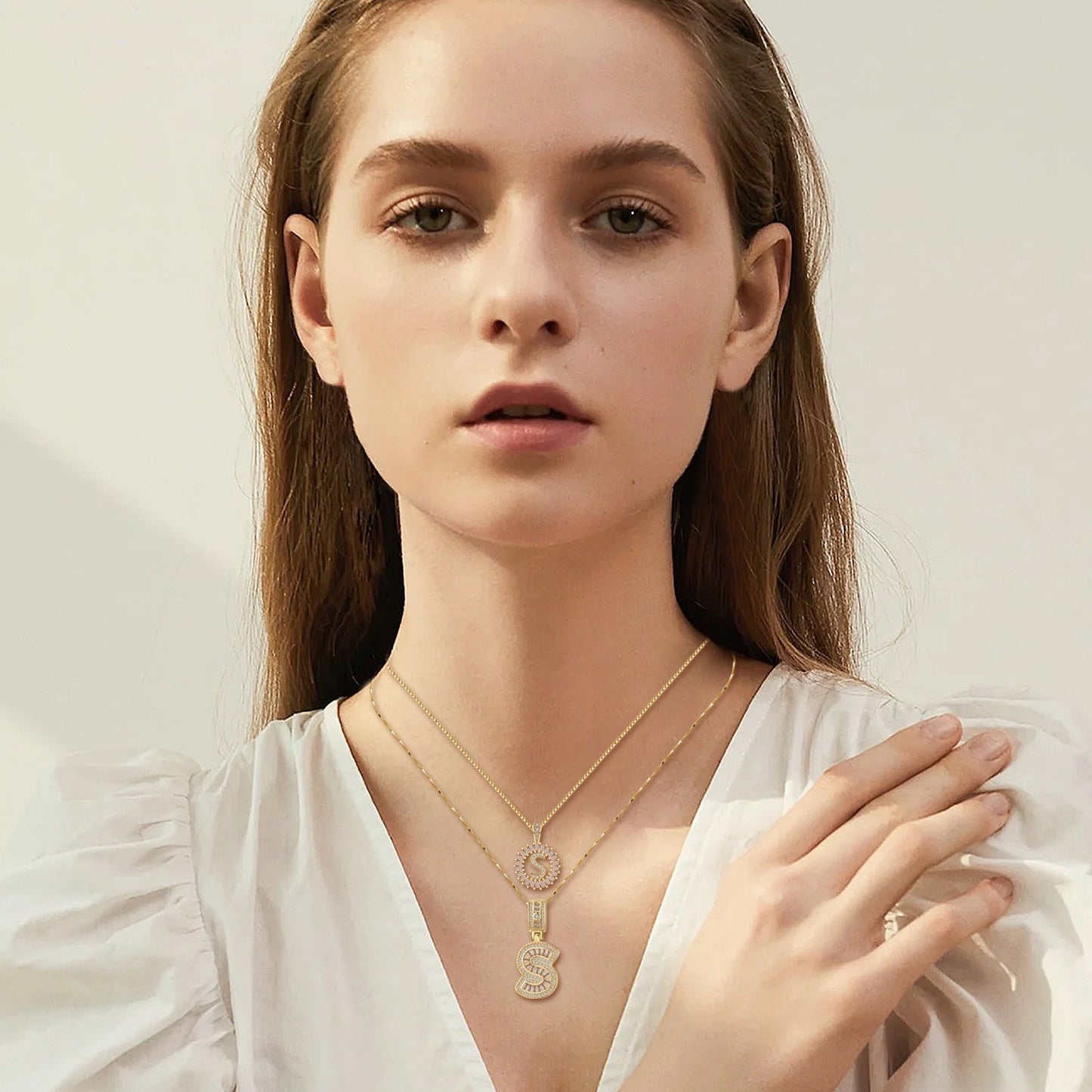 Elegant Pave Bokstav Initial Halssmykke Sett