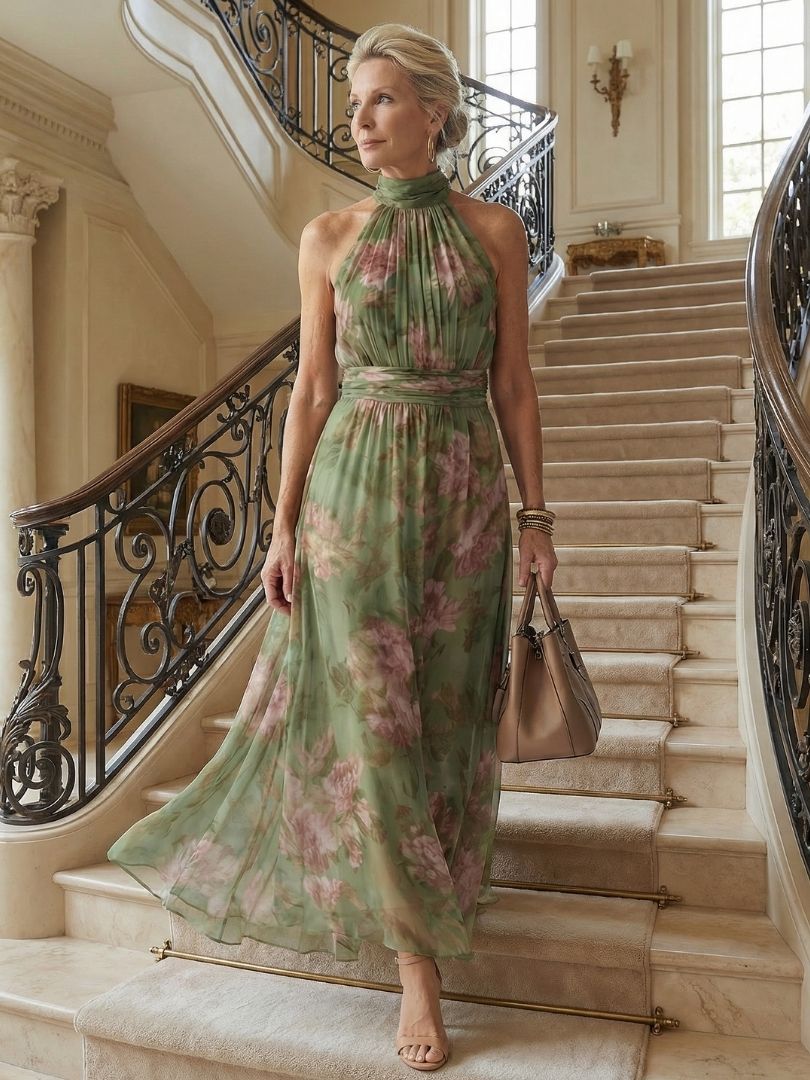 Mirelle | Samlet Halter Midi Kjole