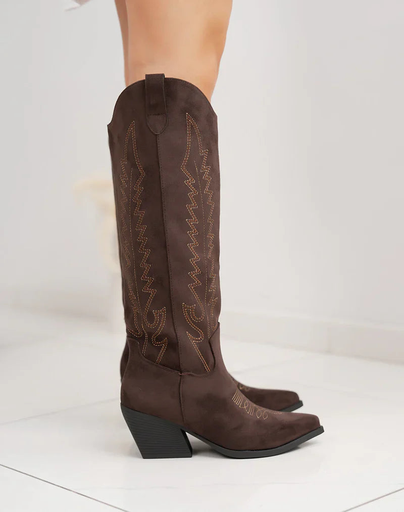 Brune Suedine Cowboy støvler med Broderi