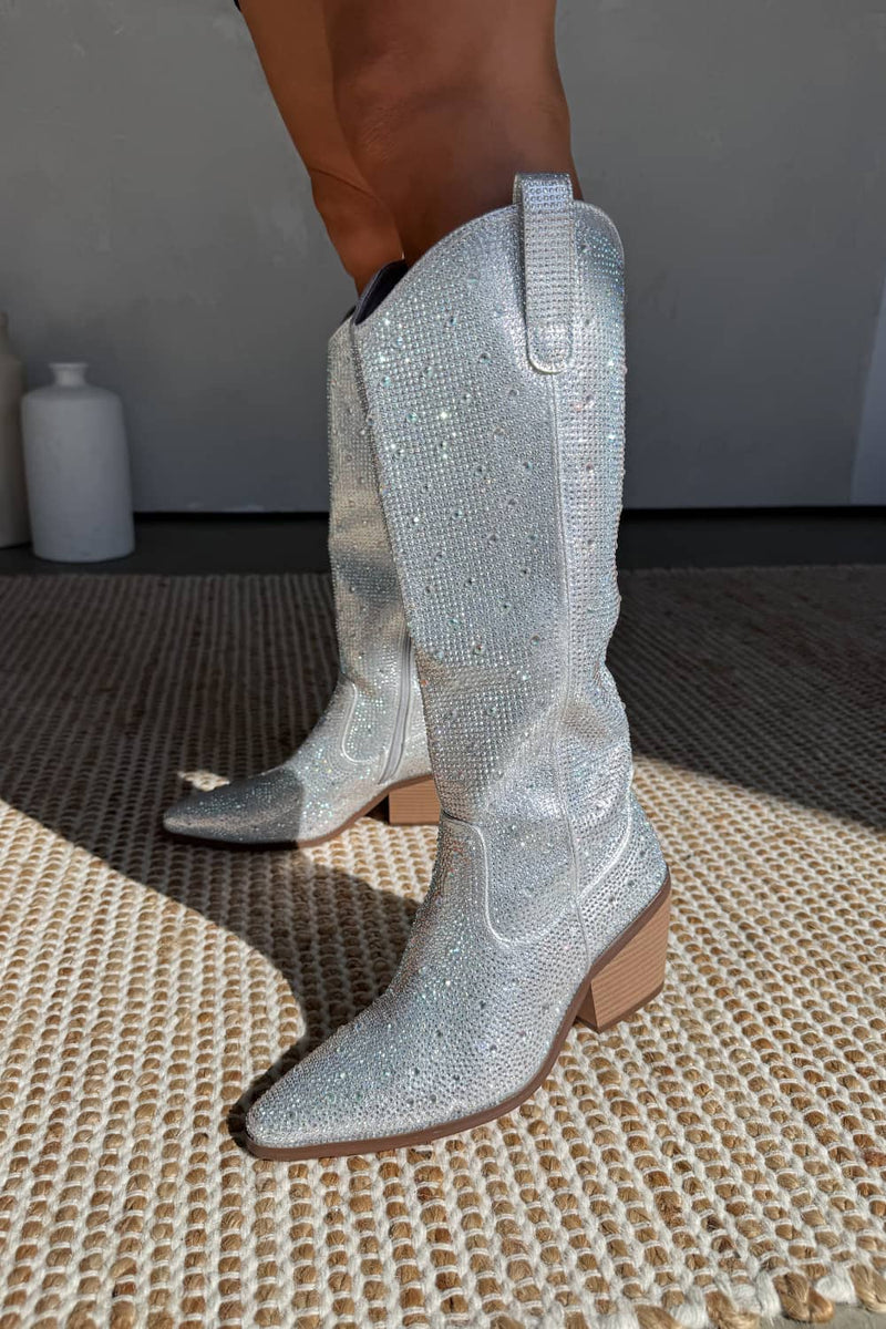 Elegant Glitter Sølv Støvler