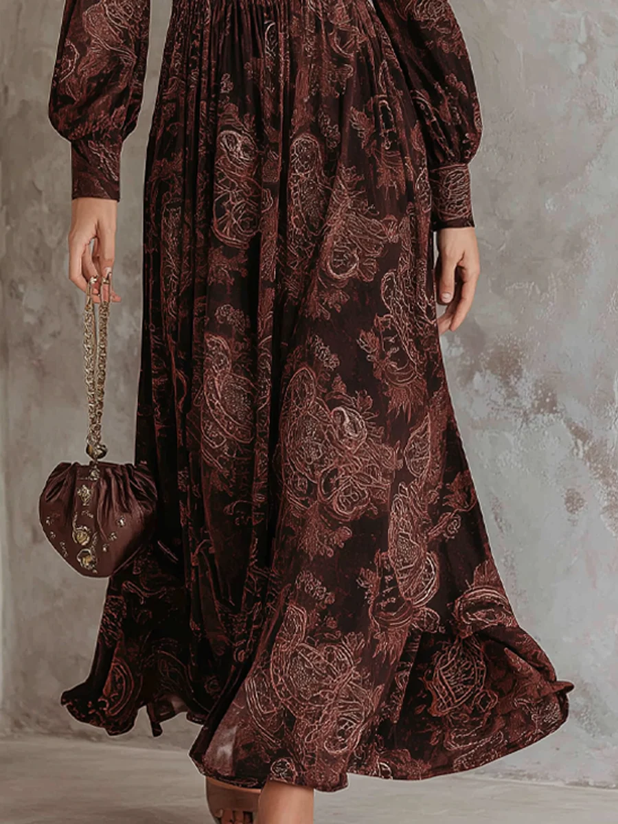 Ariane™ | Paisley Maxi Kjole med Midje Akcent
