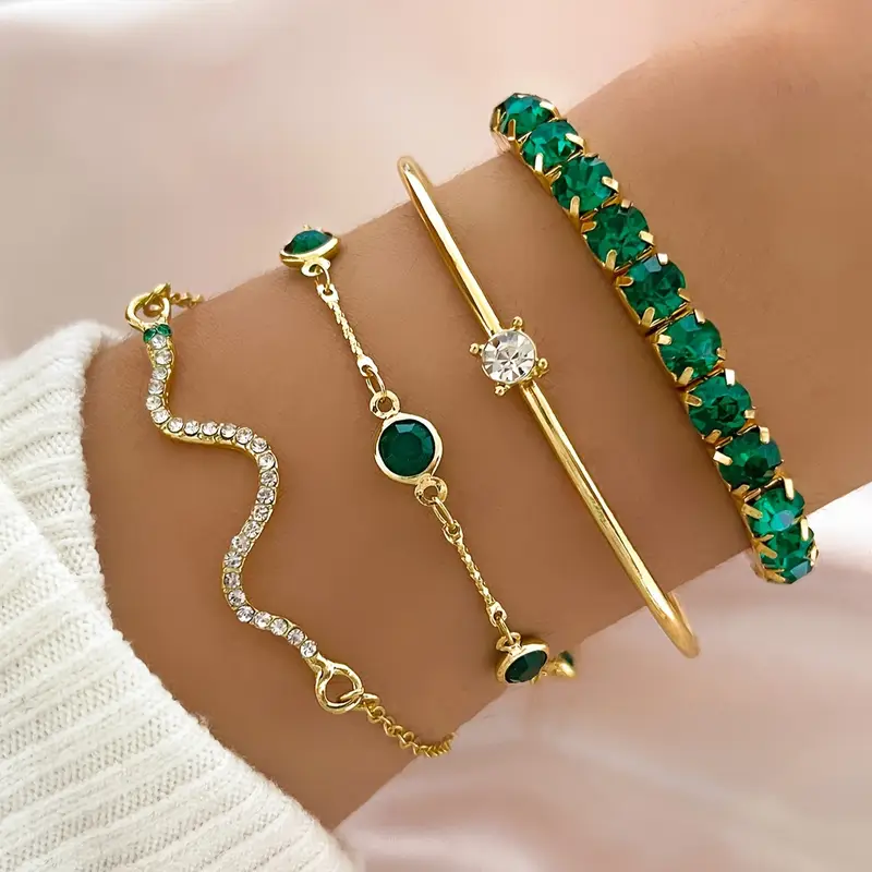 Vintage Grønn Zirkonia Armbåndsett