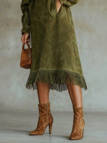 Aurora | Suede kjole med frynser