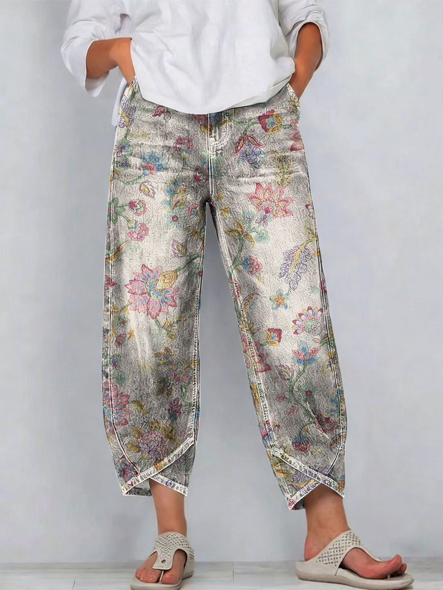 Kvinnes Vintage Minimalistiske Kontrasterende Farger Mønster Kunsttrykk Casual Denim Bomull Bukser
