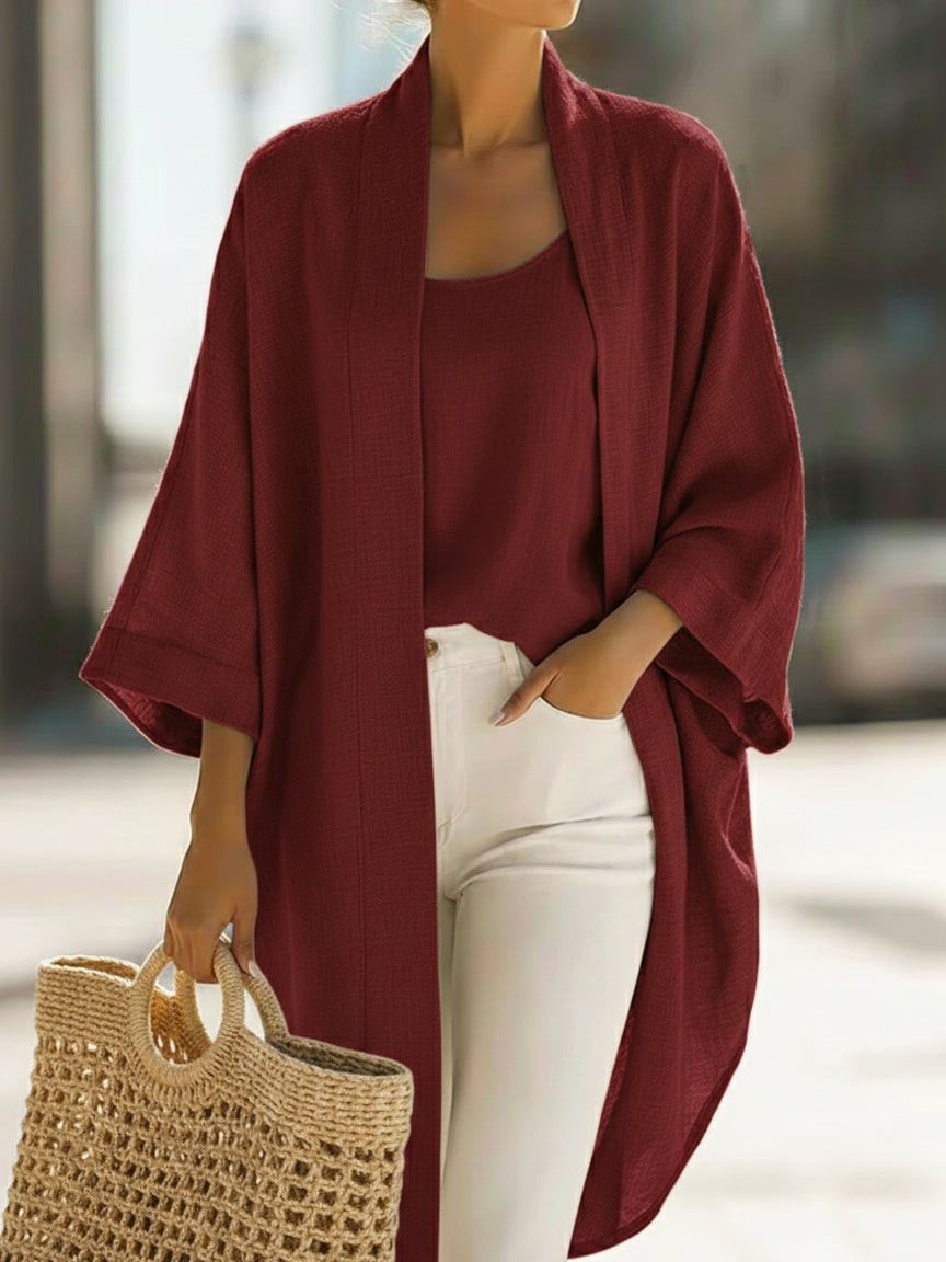 Koselig Minimalistisk Løs Cardigan Og Vest Lin Sett