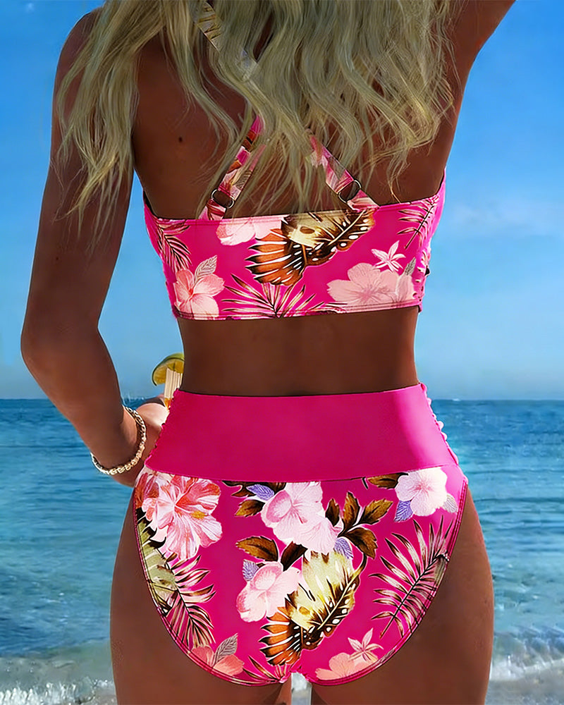 Bikini Kontrast Blomster Trykk