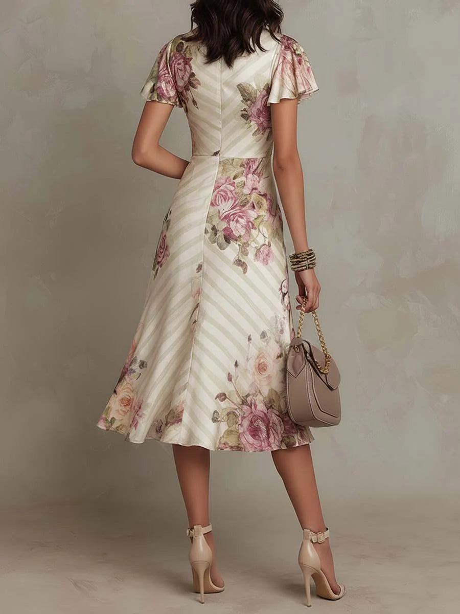 ESSENSIELL - Alba | Elegant Retro Blomstret Satin Midi Kjole ✨