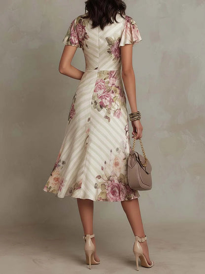 ESSENSIELL - Alba | Elegant Retro Blomstret Satin Midi Kjole ✨