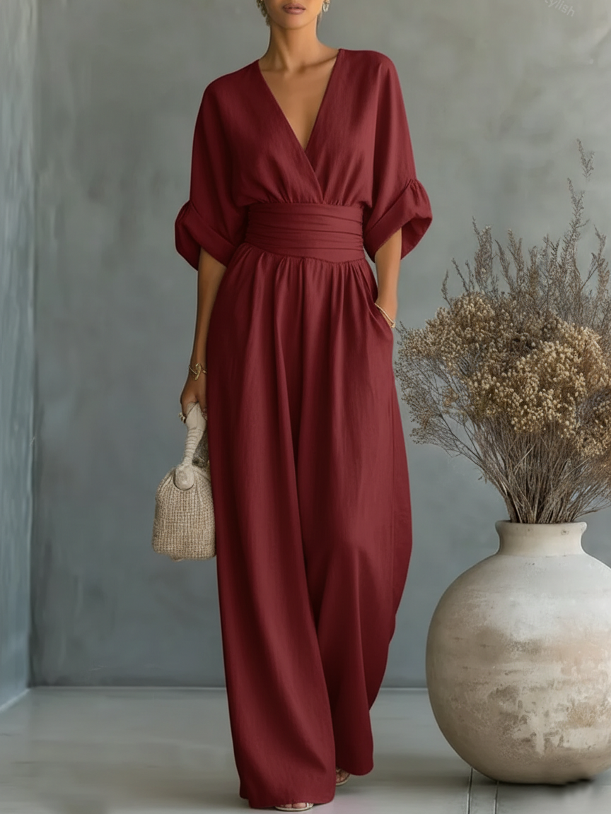 ESSENSIELL - Elegant V-hals Høy Midje Jumpsuit