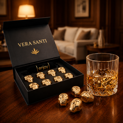 Premium Gyldne Hodeskalle Whisky Stener (Sett med 8)