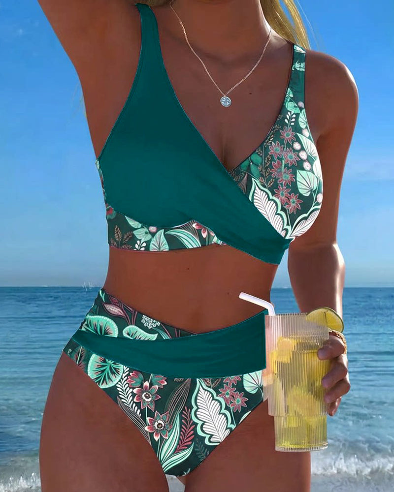 Bikini Kontrastfarge Mote Blomster