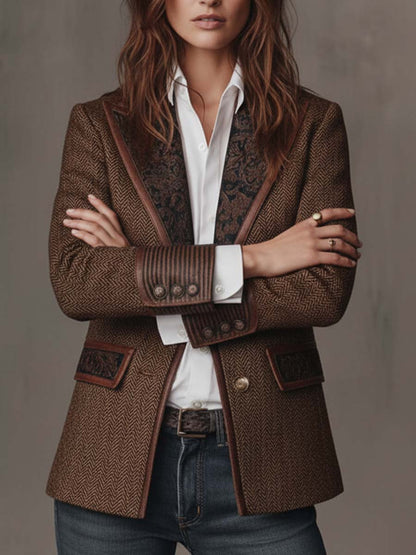 Women's Herringbone Printed Panel Blazer