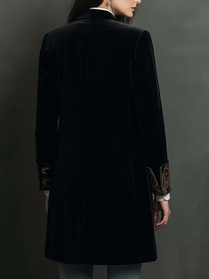 Women's Black Baroque Print Lapel Slim Fit Blazer