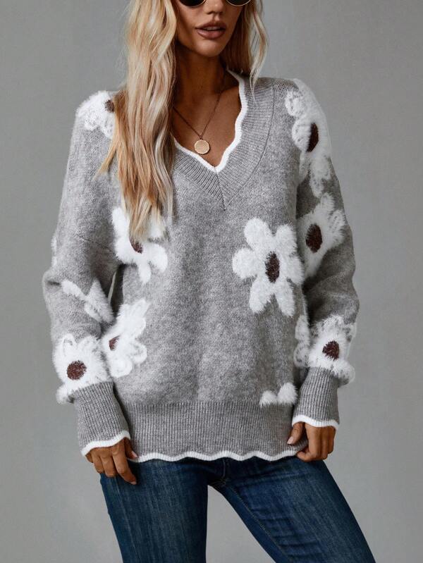 PAULA | ELEGANT BLOMSTRET GENSER MED V-HALS