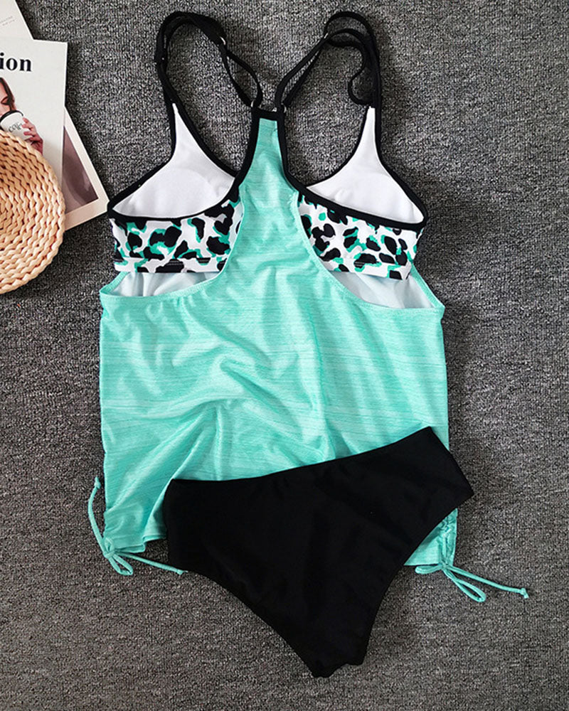 Augustus - Tankini med ensfarget design og leopardmønster