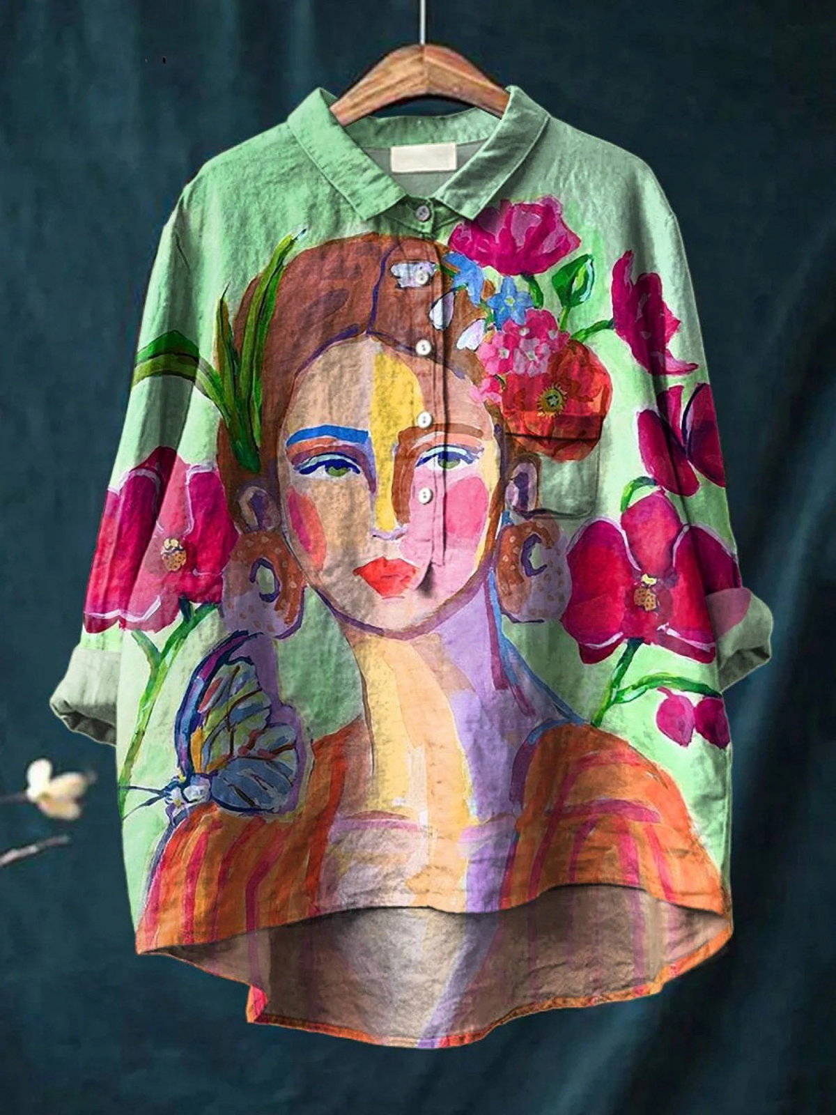 Oljemaleri Kvinneportrett Kunst Trykt Kvinne Casual Skjorte