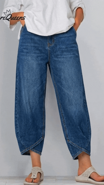 Kvinners Uformelle Enkle Denim Bomullbukser