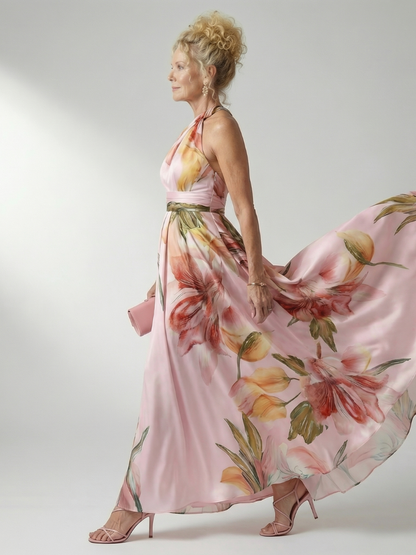 Amiel | Lys Blomstret Maxi Kjole