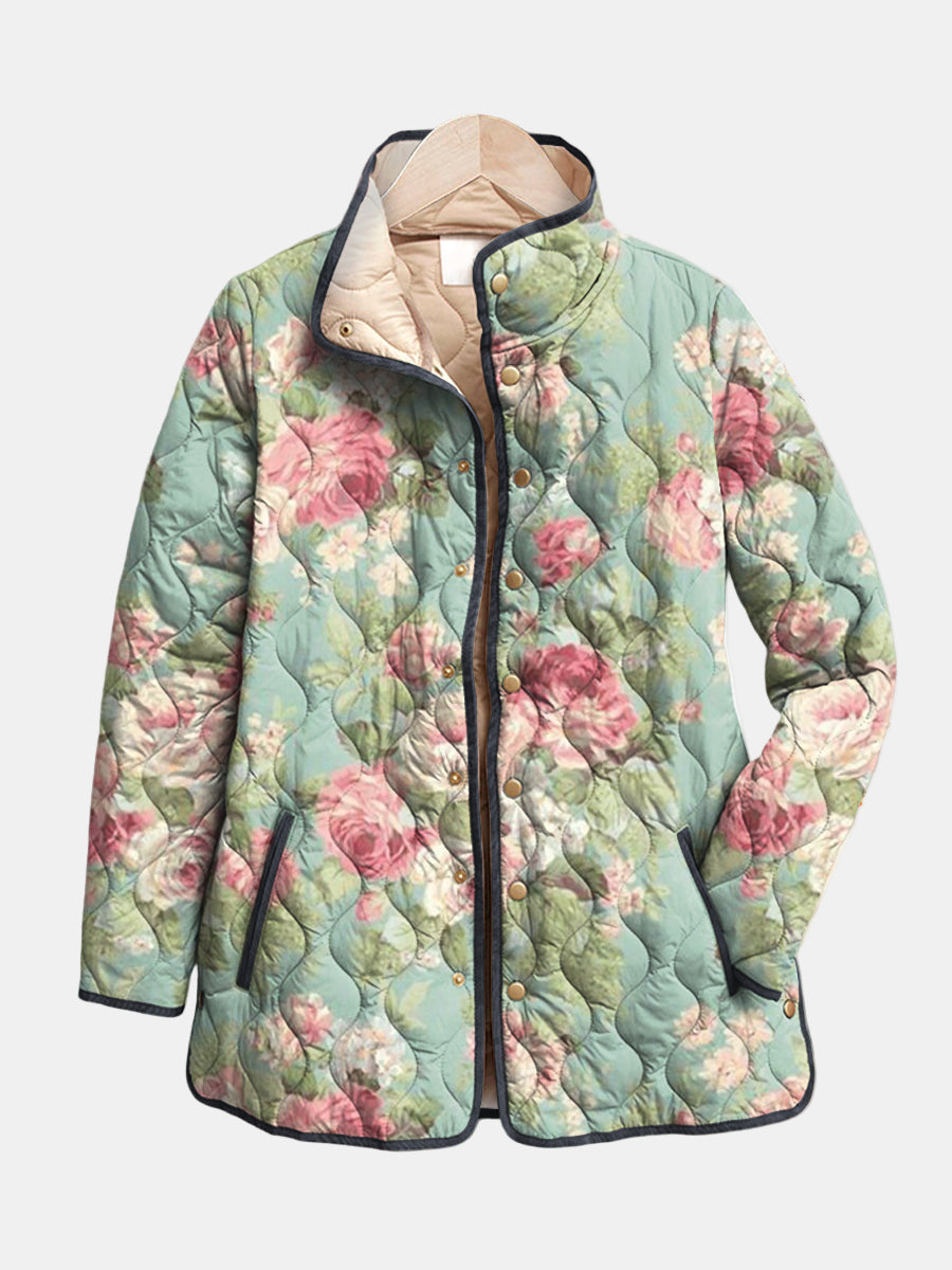 Carys | Retro Blomster Mønstret Quiltet Jakke