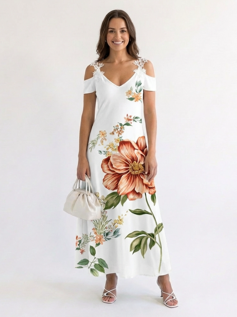 Camila | Blomstrete Off-Shoulder A-Line Maxikjole
