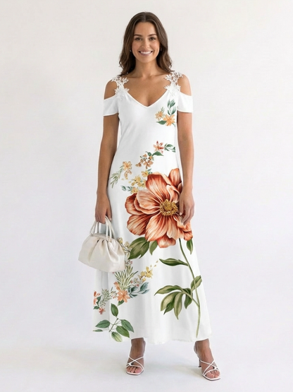 Camila | Blomstrete Off-Shoulder A-Line Maxikjole