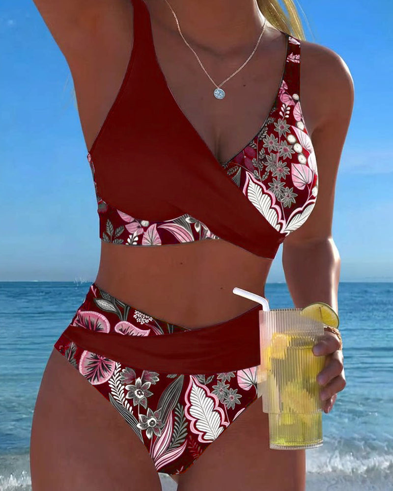 Bikini Kontrastfarge Mote Blomster