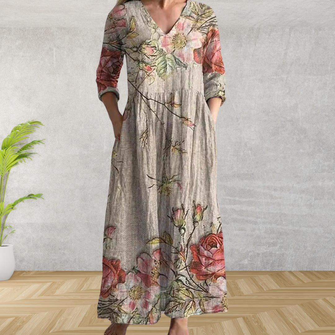 Yulya™ | Elegant Blomstrete Midi Kjole