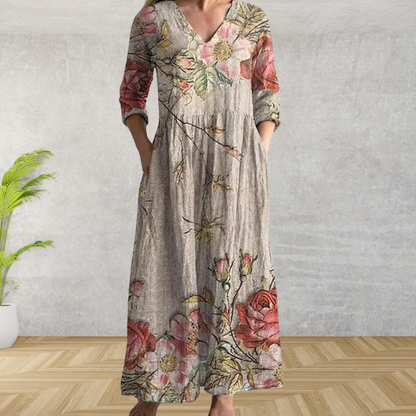 Yulya™ | Elegant Blomstrete Midi Kjole