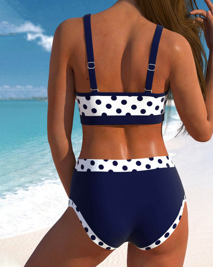 Liesbeth - Høy Midje Bikini med Prikkete Design og Patchwork