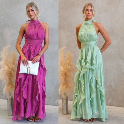 Celestia | Rynket Halter Maxi Kjole