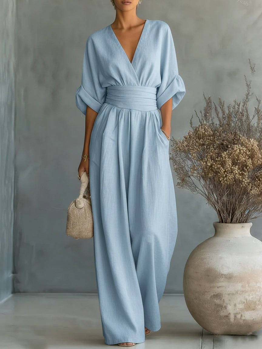 ESSENSIELL - Elegant V-hals Høy Midje Jumpsuit