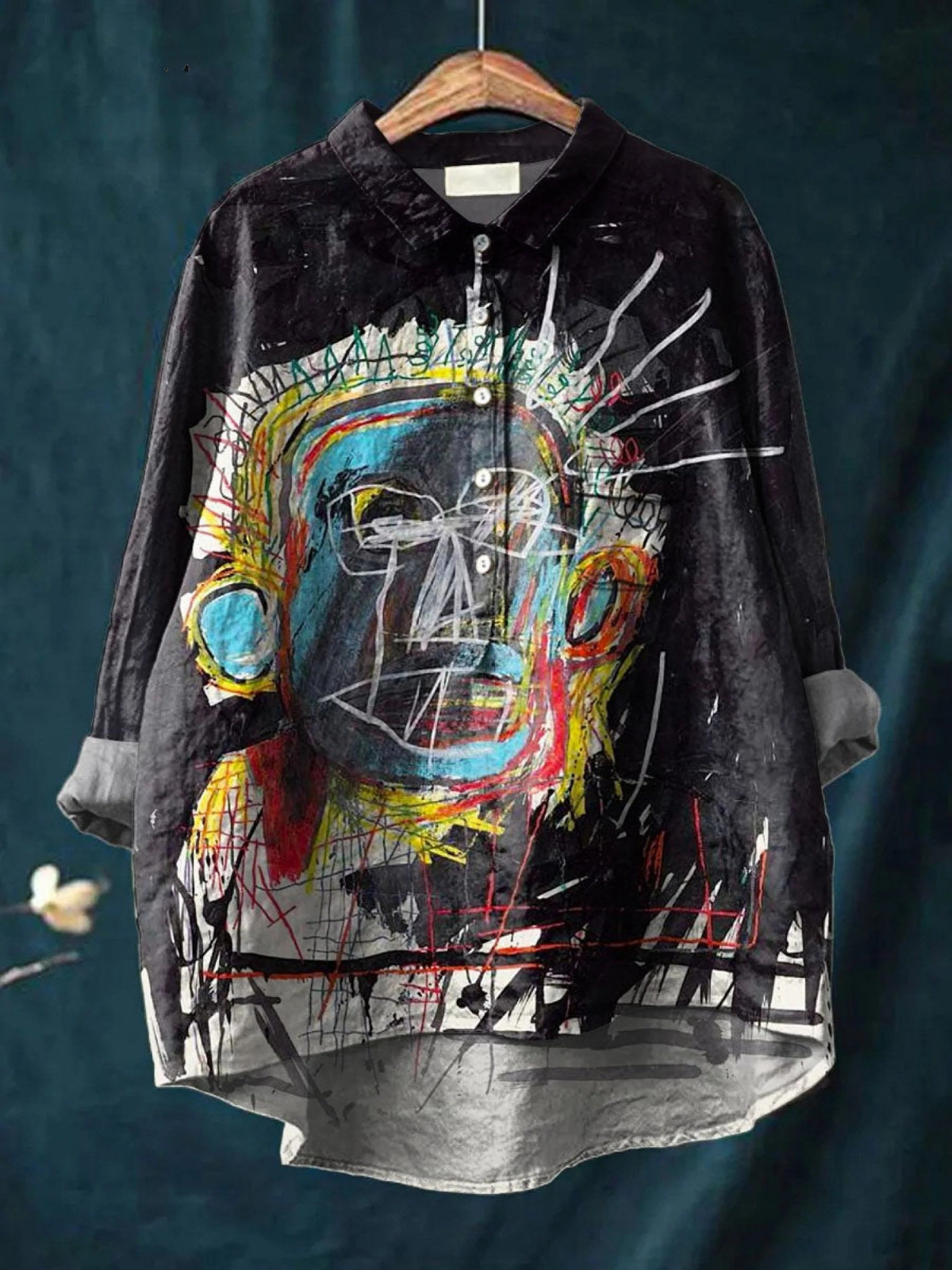 Vintage Abstrakt Figur Maleri Kunsttrykk Casual Skjorte