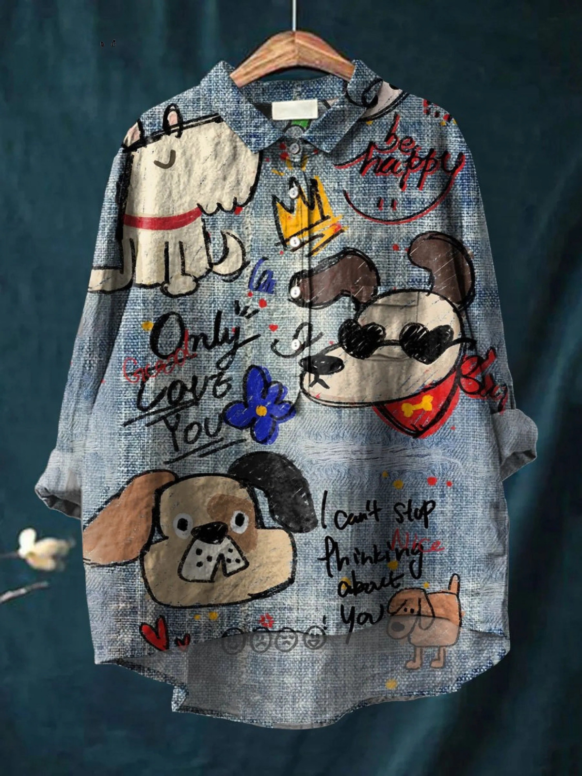 Søt Hundekunst Trykk Casual Skjorte