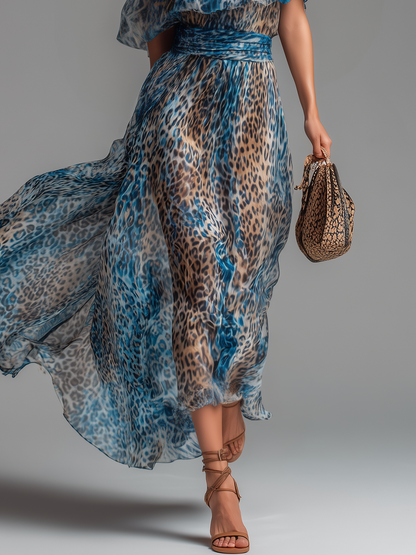 🔥 Selvaggia – Leopardmønster Off-Shoulder Chiffon Maxi Kjole