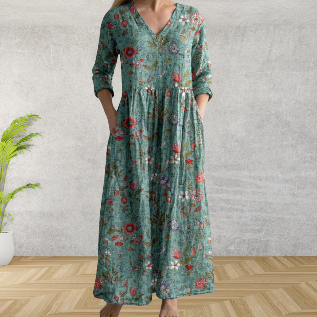 Yulya™ | Elegant Blomstrete Midi Kjole