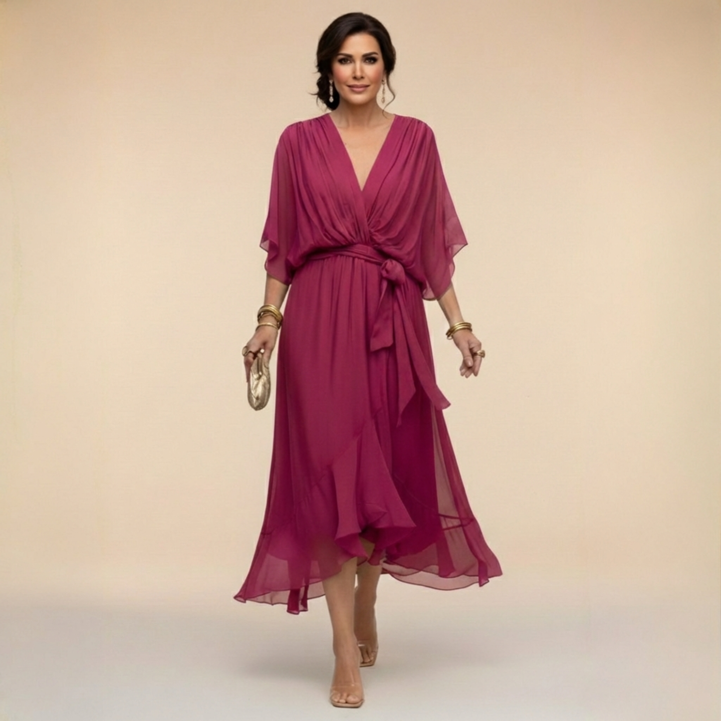 Monica | Kjole i chiffon med V-hals