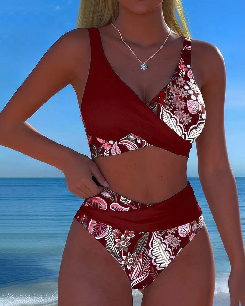 Bikini Kontrastfarge Mote Blomster