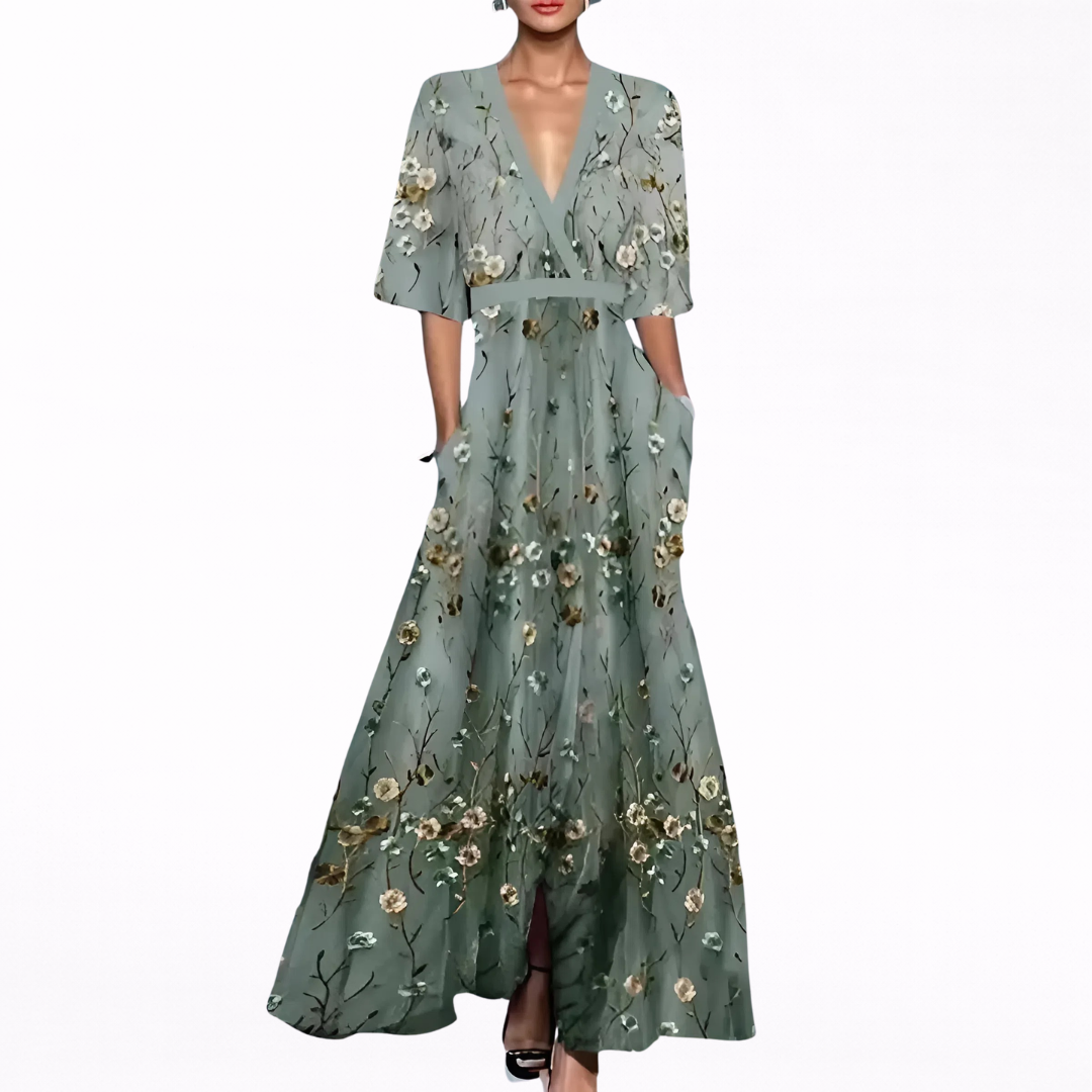 Valentina | Elegant Maxi Kjole med Dyp Utringning