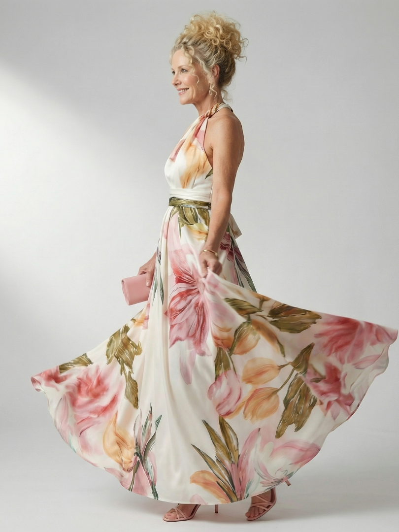 Amiel | Lys Blomstret Maxi Kjole