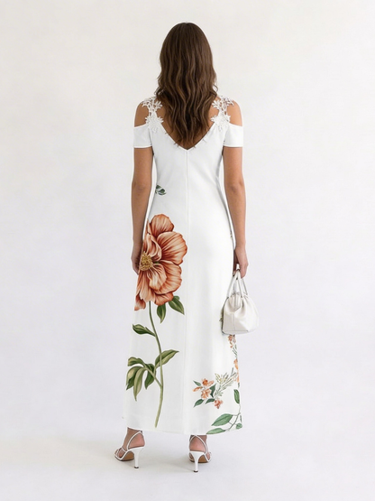 Camila | Blomstrete Off-Shoulder A-Line Maxikjole