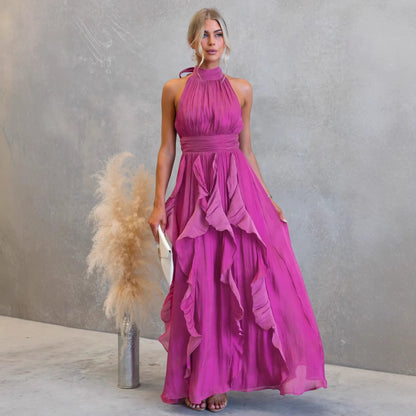 Celestia | Rynket Halter Maxi Kjole