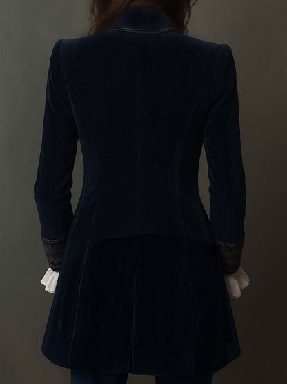 Women’s Vintage Navy Embroidered Longline Jacket